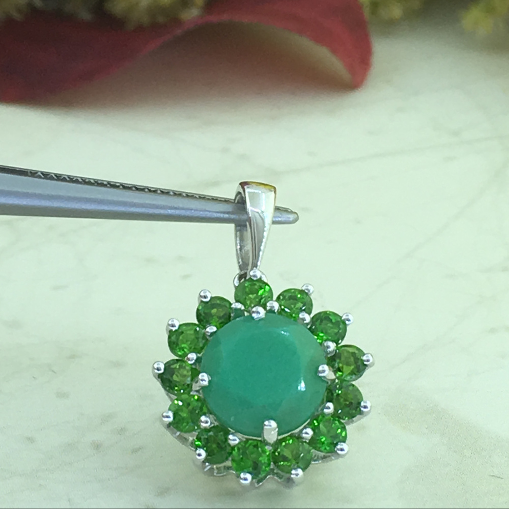 Women's Silver Jade & Green Emerald CZ Halo Charm